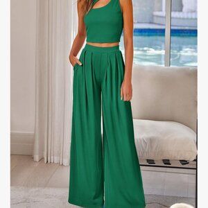 Green Ribbed Two Piece Tank and Pants Set - Large